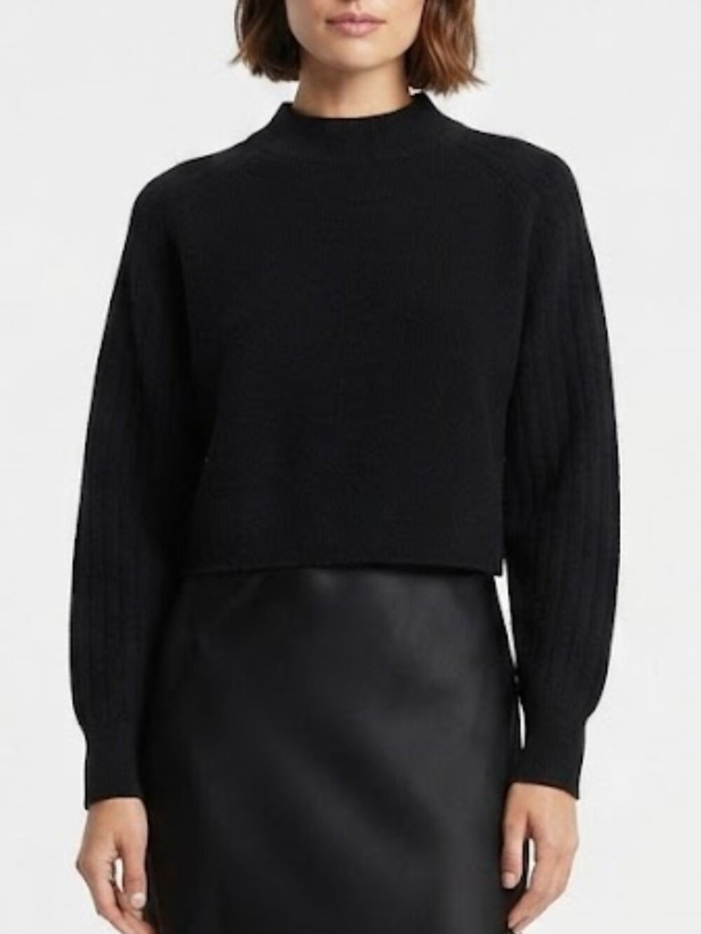 All Saints Black Wool Alpaca Blend Cropped Boxy Sweater Size XS